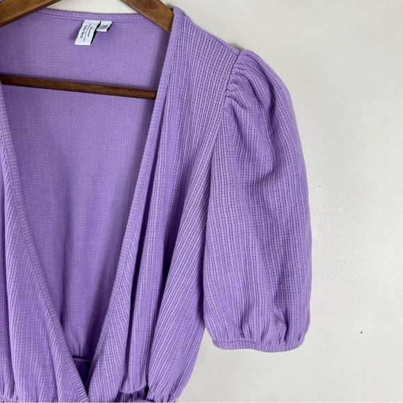 & OTHER STORIES Puff Sleeve Wrap Mini Dress Size XS Lavender Purple Ruffle - Picture 8 of 15
